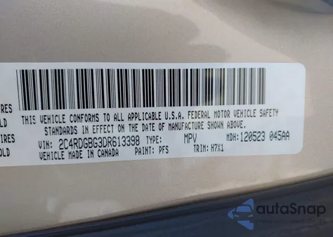 2013 Dodge Grand Caravan Se из США, поврежденный, VIN 2C4RDGBG3DR613398